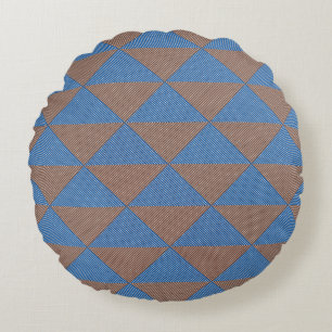 Blaues und braunes geometrisches Diamantmuster M Rundes Kissen