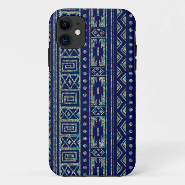 Blaues und farbiges Tribal Geometrisches Muster 2 Case-Mate iPhone Hülle (Rückseite)