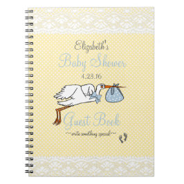 Blaues und gelbes Babyparty-Storch-Gast-Buch Notizblock