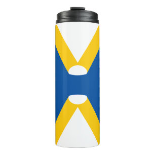 Blaues und gelbes Buchstabe X Monogramm Thermosbecher