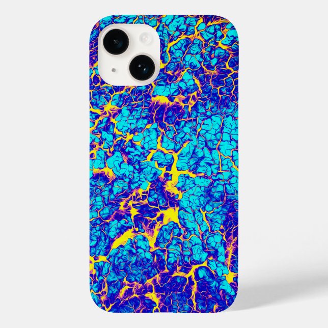 Blaues und gelbes einzigartiges Texturmuster Case-Mate iPhone 14 Hülle (Rückseite)