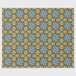 Blaues und gelbes fraktales geometrisches Muster Geschenkpapier