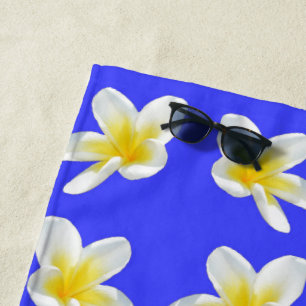 Blaues und gelbes Frangipani-Muster, Strandtuch