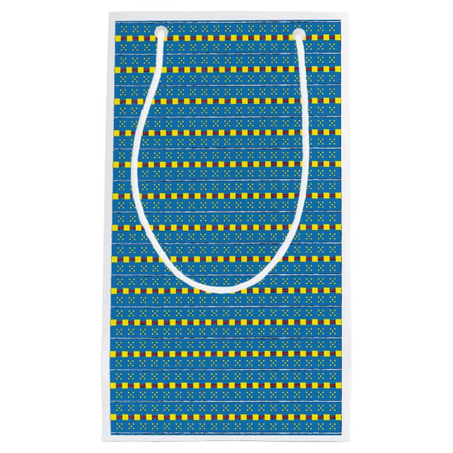 Blaues und gelbes geometrisches Kunstmuster Kleine Geschenktüte (Vorderseite)