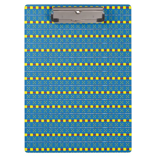 Blaues und gelbes geometrisches Kunstmuster Klemmbrett (Vorderseite)