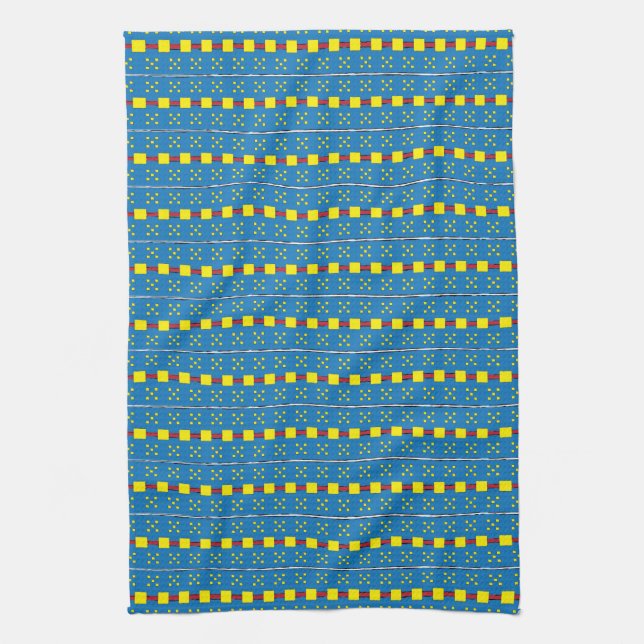 Blaues und gelbes geometrisches Kunstmuster Küchentuch (Vertikal)
