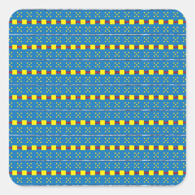 Blaues und gelbes geometrisches Kunstmuster Quadratischer Aufkleber (Vorderseite)
