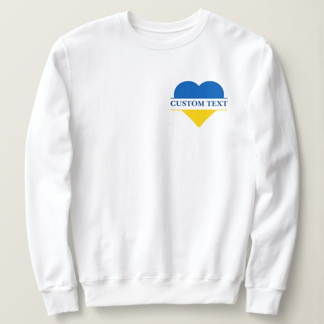 Blaues und gelbes Herz. Eigener Text. Personalisie Sweatshirt (Design vorne)