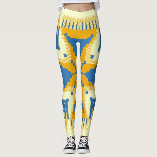 Blaues und gelbes Kreuz-Muster Leggings (Vorderseite)