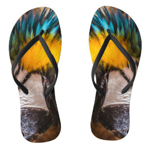 Blaues und gelbes Makaportrait Flip Flops
