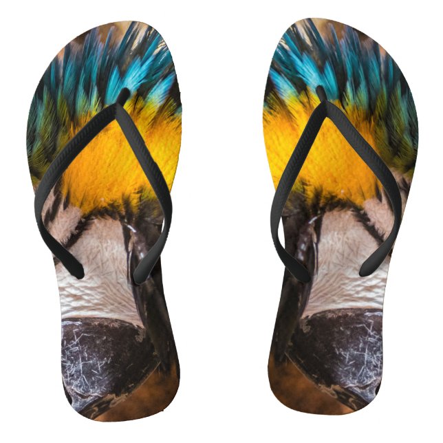 Blaues und gelbes Makaportrait Flip Flops (Fußbett)