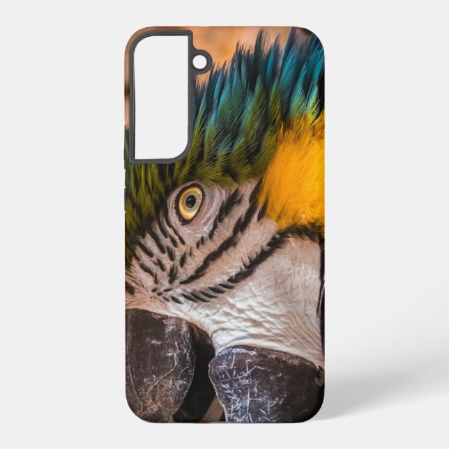 Blaues und gelbes Makaportrait Samsung Galaxy Hülle (Rückseite)