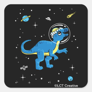 Blaues und gelbes Pachycephalosaurus Dinos im Raum Quadratischer Aufkleber