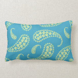 Blaues und gelbes Paisley Lendenkissen