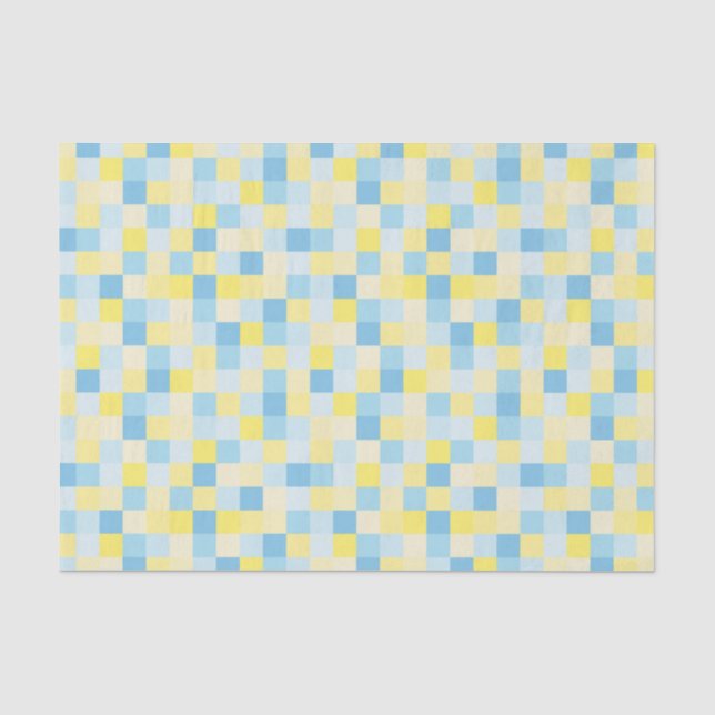 Blaues und gelbes Quadrat-Seidenpapier Seidenpapier (Vorderseite)