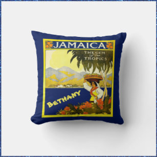 Blaues und gelbes tropisches Jamaika Kissen