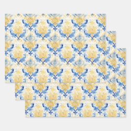 BLAUES UND GELBES WASSERFARBENSPEICHER GESCHENKPAPIER SET