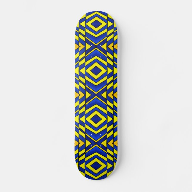 Blaues und gelbes Zickzack Muster Skateboard (Vorderseite)