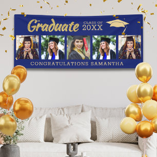Blaues und goldenes 5-Foto-Congrats-Abschluss 2026 Banner
