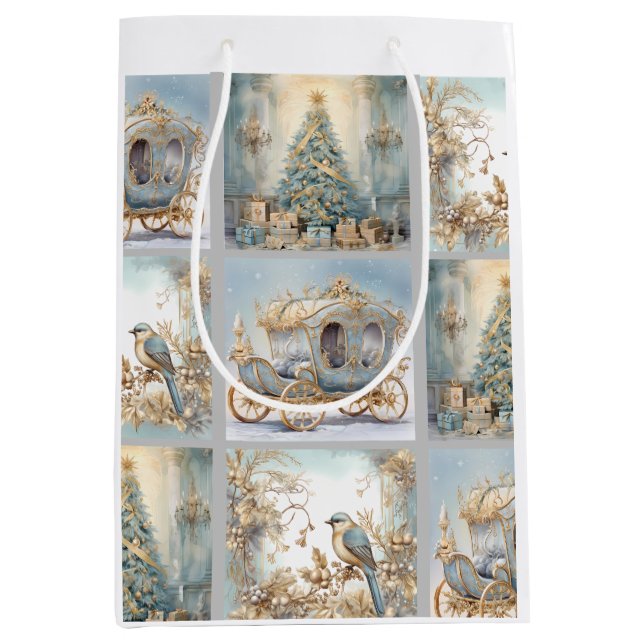 Blaues und goldenes Edelwrapping-Papier Mittlere Geschenktüte (Vorderseite)