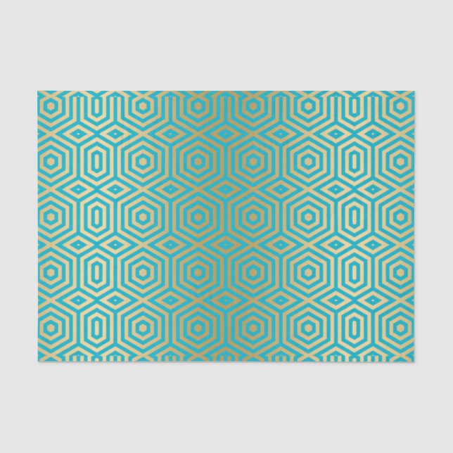 Blaues und goldenes geometrisches Muster Seidenpapier (Vorderseite)