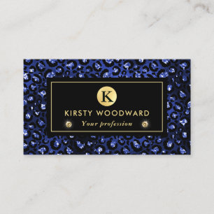 Blaues und goldenes Glitter Glam Leoparden Punkte  Visitenkarte