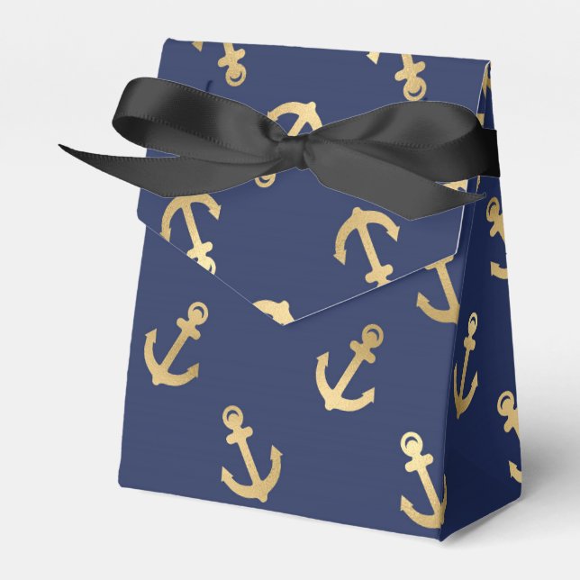 Blaues und goldenes Nautische Ankermuster Geschenkschachtel (Vorderseite)