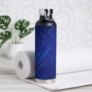 Blaues und goldenes Schaltmuster Trinkflasche