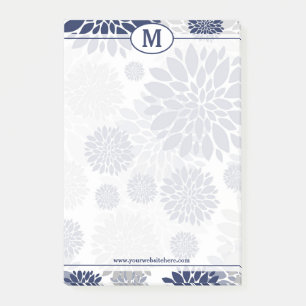 Blaues und graues Blumenmuster-Monogramm Post-it Klebezettel