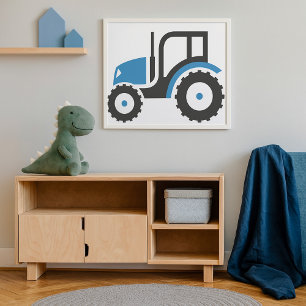 Blaues und graues Farm-Traktor-Icon Poster