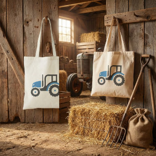 Blaues und graues Farm-Traktor-Icon Tragetasche