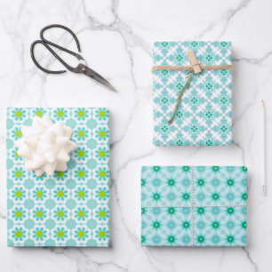 Blaues und grünes Abstraktes Mosaik Geschenkpapier Set