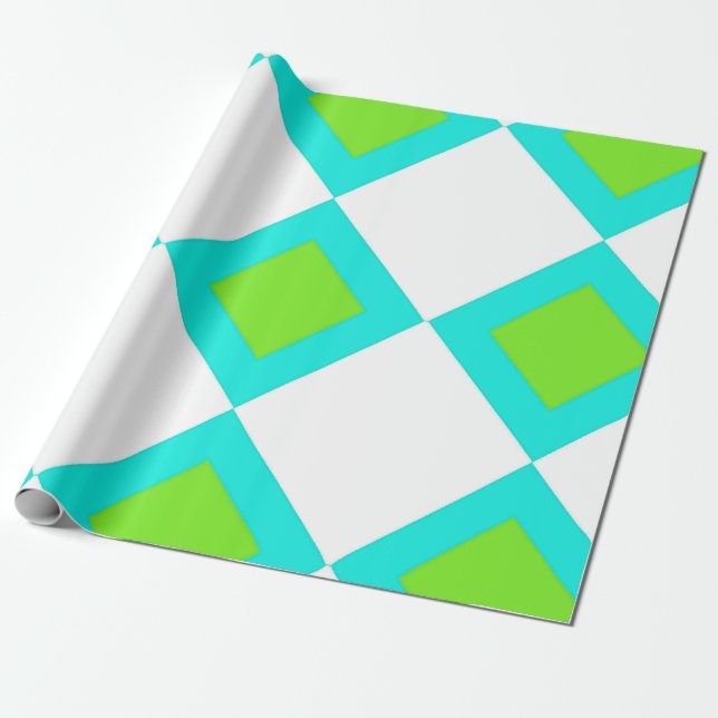 Blaues und grünes Diamantmuster Geschenkpapier (Ungerollt)