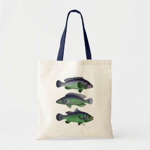 Blaues und grünes Fisch-Trio Tragetasche