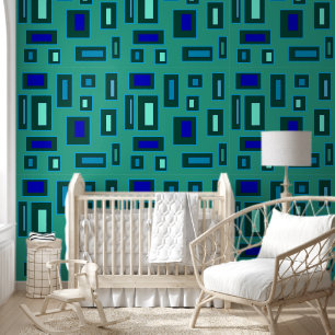Blaues und grünes geometrisches Design Tapete