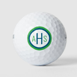 Blaues und grünes geschwungenes dreibuchstabiges M Golfball