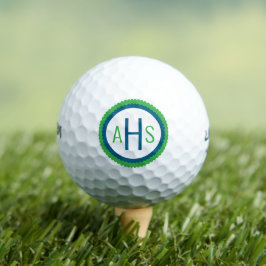 Blaues und grünes geschwungenes dreibuchstabiges M Golfball