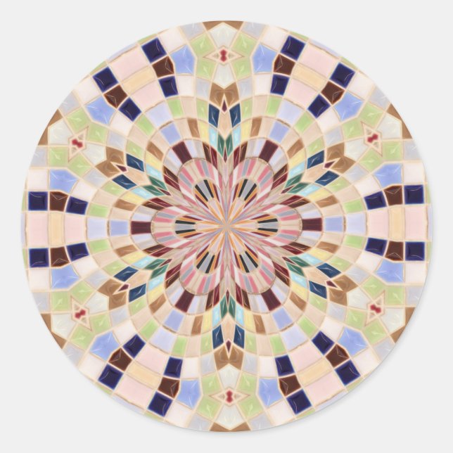 Blaues und grünes Mosaik Kaleidoscope Runder Aufkleber (Vorderseite)