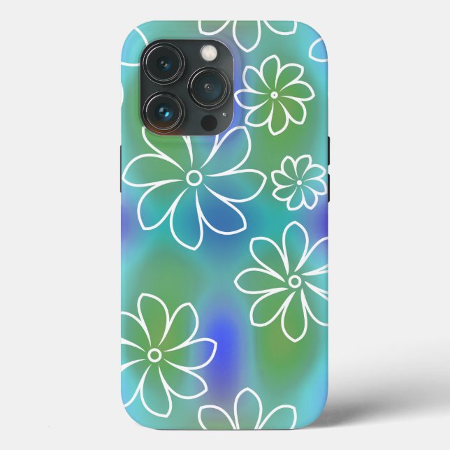 Blaues und grünes Nahtloses Blumenmuster Case-Mate iPhone Hülle (Rückseite)