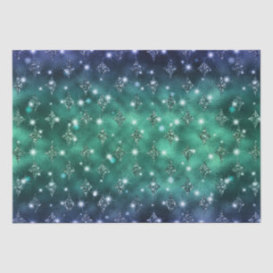 Blaues und grünes Ombre-Glitter-Celestial-Muster Seidenpapier