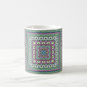 Blaues und grünes quadratisches ethnisches Ornamen Kaffeetasse