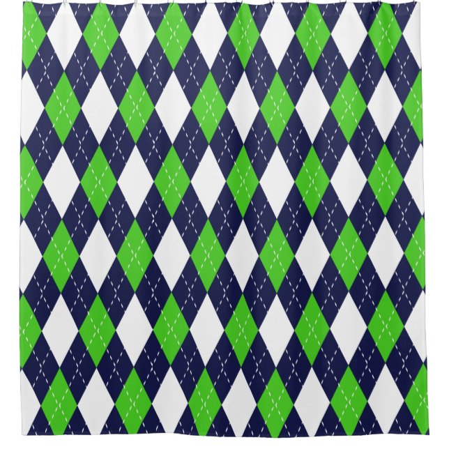 Blaues und grünes Rauten-Muster Duschvorhang (Vorderseite)