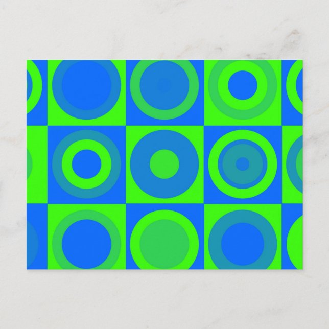 Blaues und grünes Retro-Muster Postkarte (Vorderseite)
