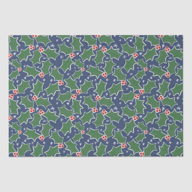 Blaues und grünes Weihnachtszittel Seidenpapier (Vorderseite)