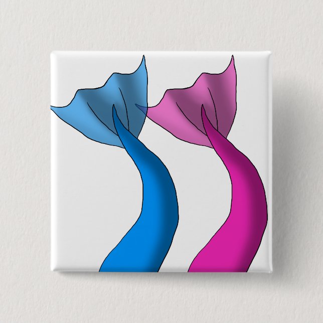 Blaues und heißes Rosa-Meerjungfrau-Schwänze Button (Vorderseite)