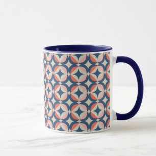 Blaues und korallenrotes geometrisches Muster Tasse