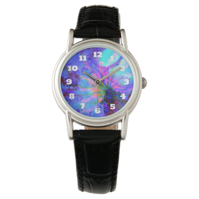 Blaues und Lila abstraktes Design Armbanduhr (Vorderseite)