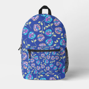Blaues und lila Blumenmuster Bedruckter Rucksack