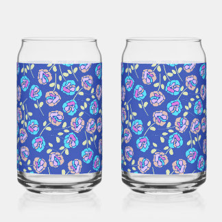 Blaues und lila Blumenmuster Dosenglas