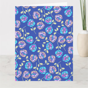 Blaues und lila Blumenmuster Karte